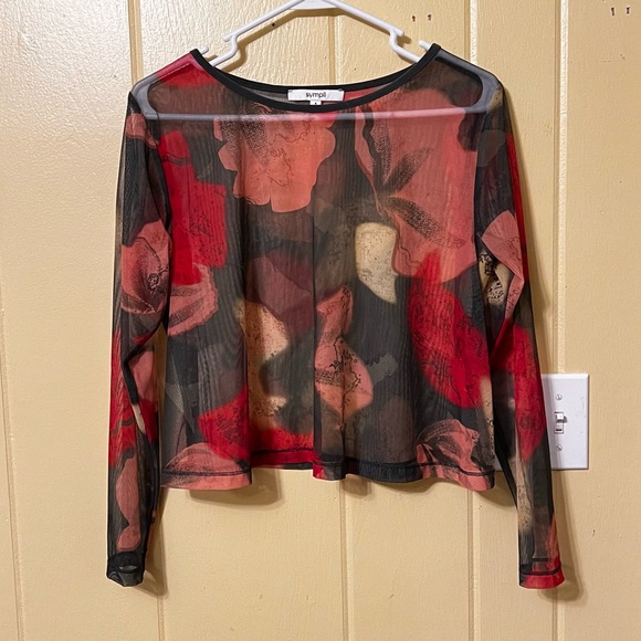 Sympli Floral Camo Mesh Crop Top Long Sleeve Size 8 - Picture 9 of 16